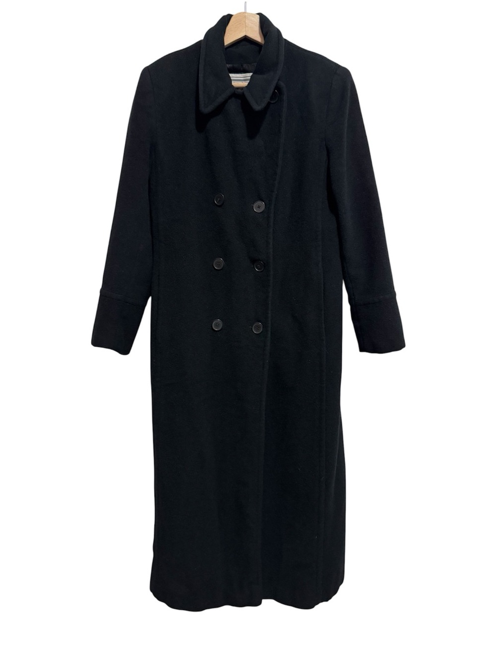 Marvin Richards Camel Hair Double Breasted Long Coat Jacket Women Size 6 Black